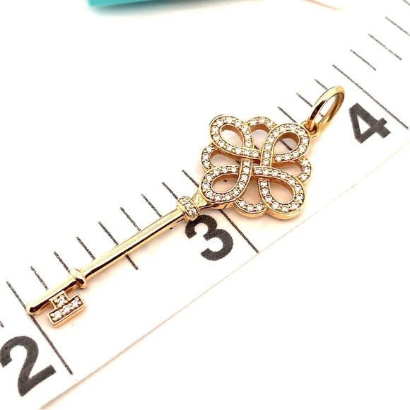 Tiffany & Co 18k Rose Gold Large knot key with Diamonds Pendant 1.75” - Picture 5 of 6